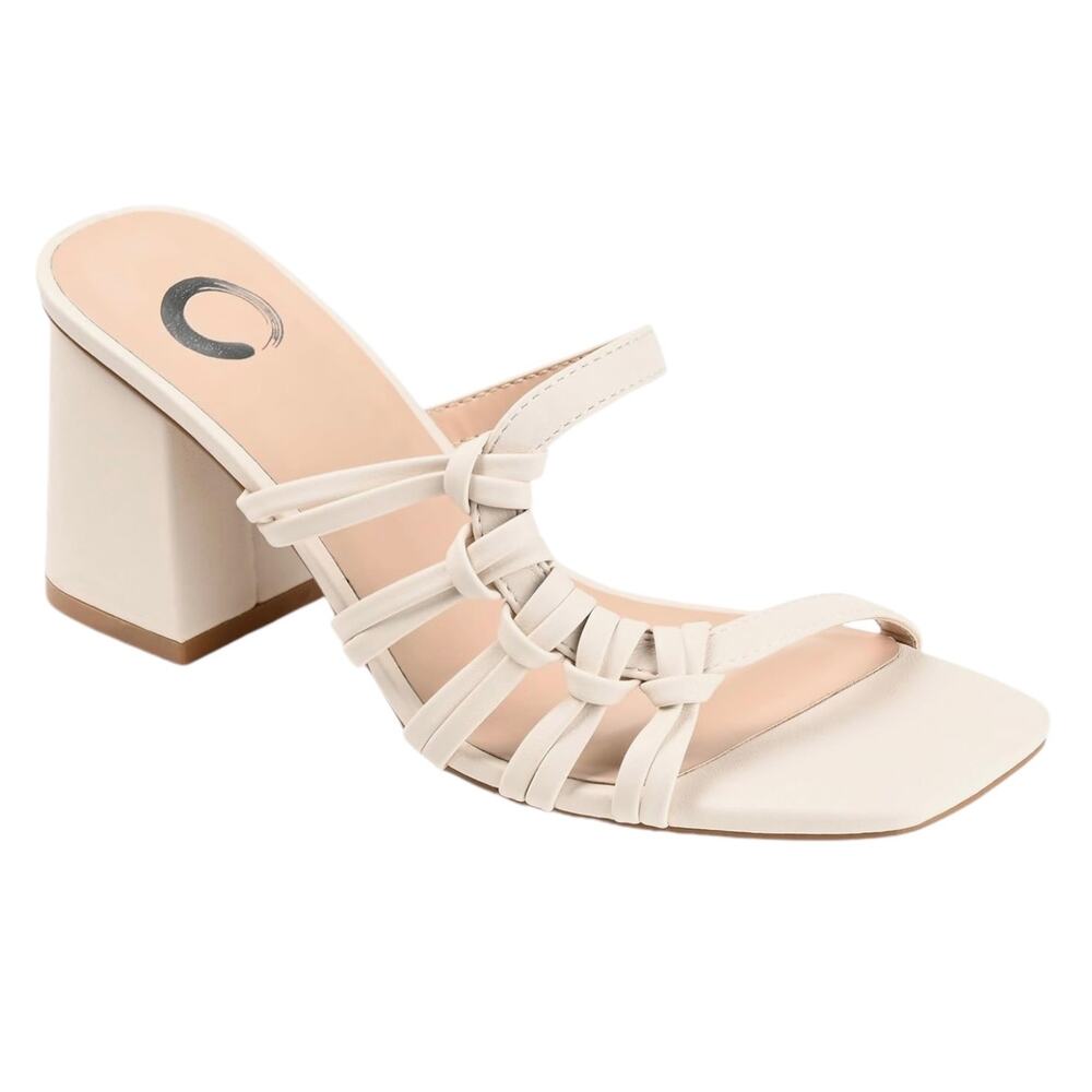 Journee Women's Emory Block Heel Slip On Sandals Ivory Size 10